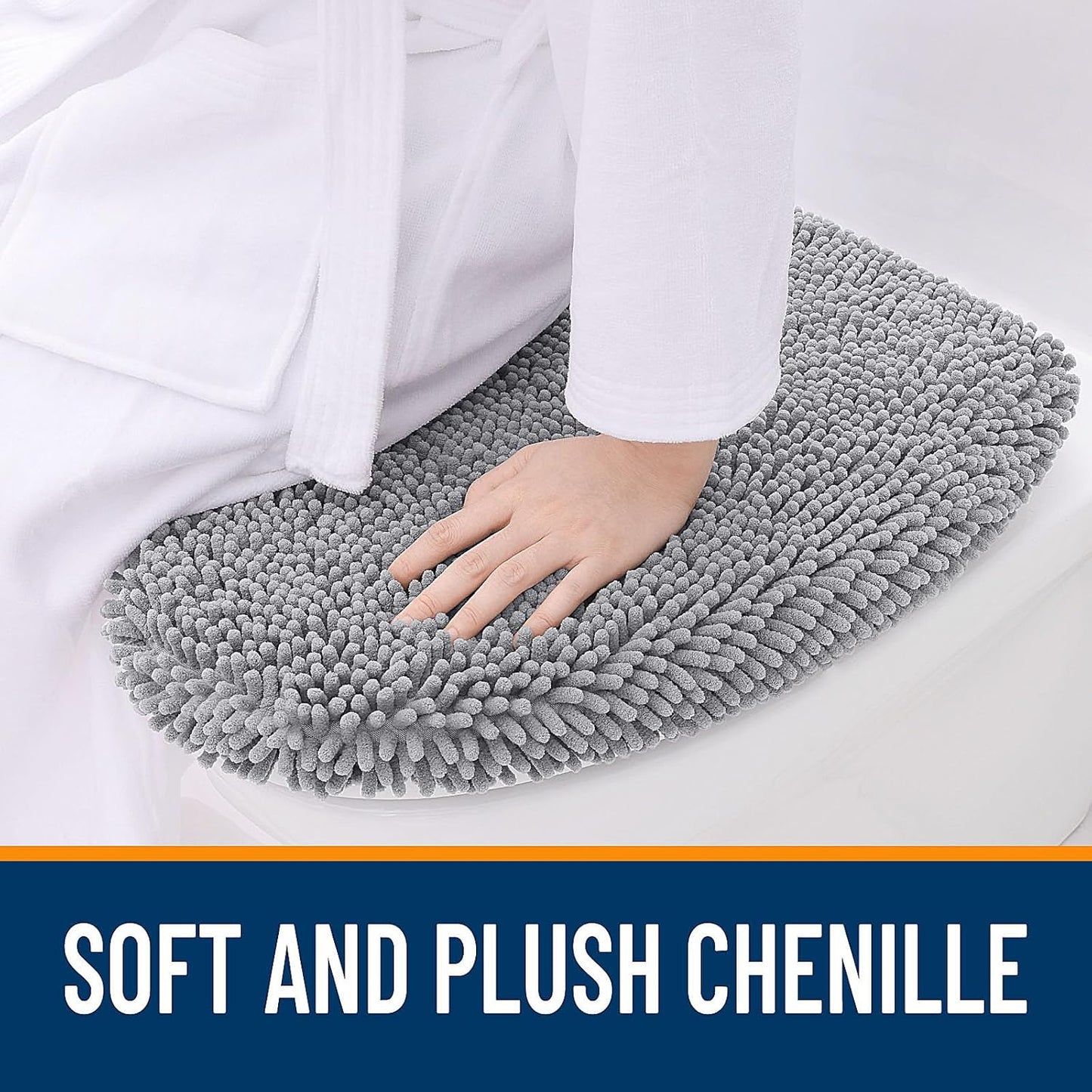 OLANLY Soft Chenille Toilet Lid Cover - Machine Washable, Non-Slip Rubber Backing | Gray, 17.5x15 Inches