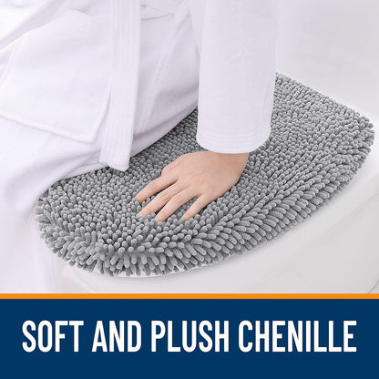 OLANLY Soft Chenille Toilet Lid Cover - Machine Washable, Non-Slip Rubber Backing | Gray, 17.5x15 Inches