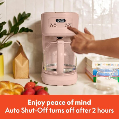 Bella 12-Cup Programmable Coffee Maker - Easy LCD Display, Auto Shutoff, Reusable Accessories, Blossom Color