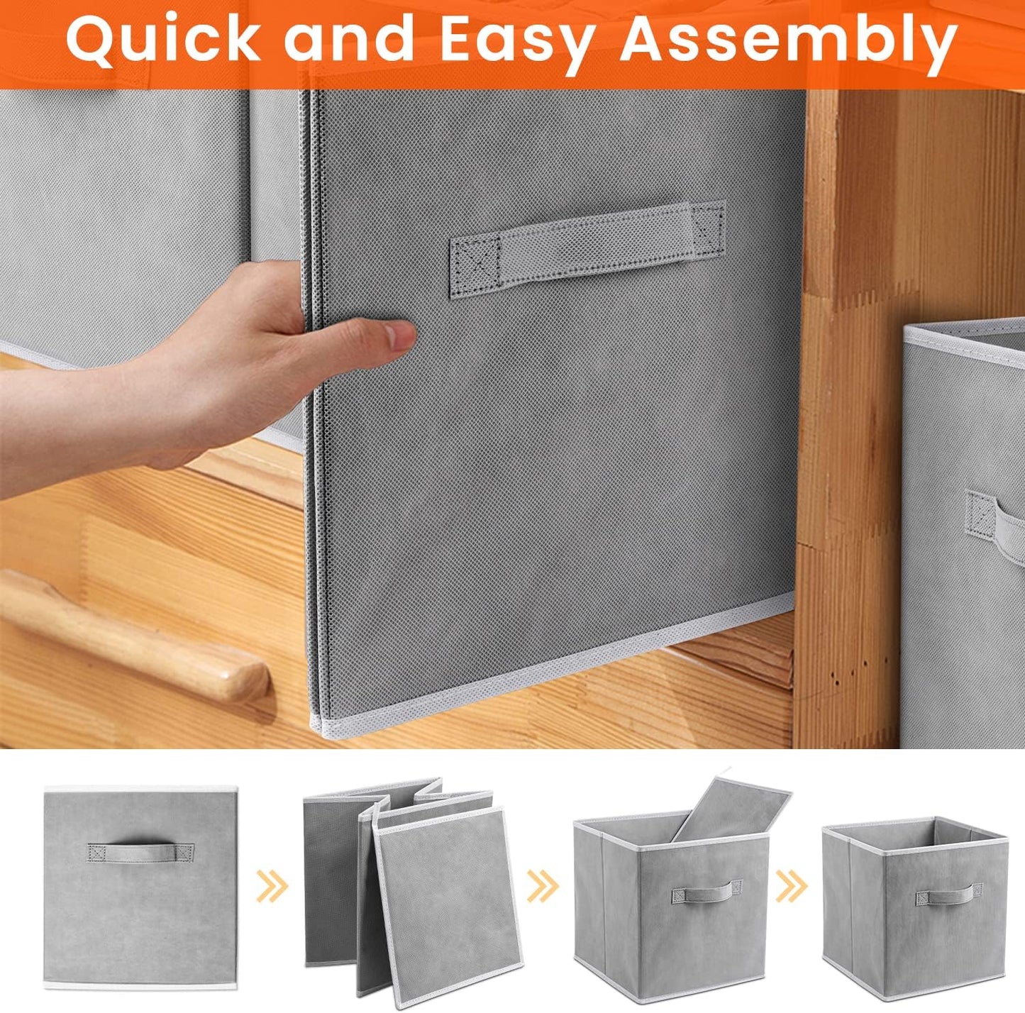 Storage Cube Bins - 11 Inch Size with 4 Large Baskets for Organized Shelving | 8 Pack