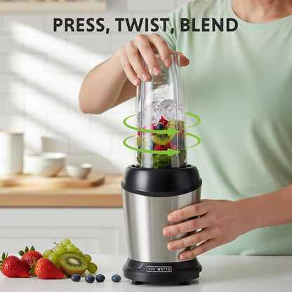 Simple Deluxe Smoothie Blender - 800W Personal Blender with 3 BPA-Free Portable Cups | Ice Crushing & Frozen Drinks, Silver