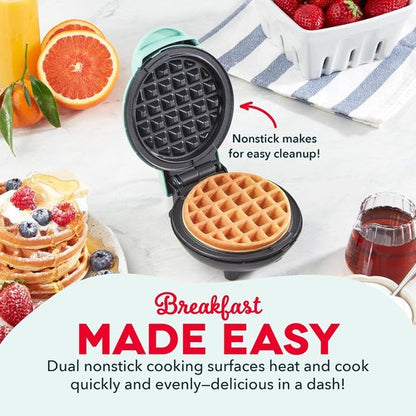 Dash Mini Waffle Maker - Compact Electric Iron for Easy Homemade Treats - Nonstick & Easy to Clean - Aqua
