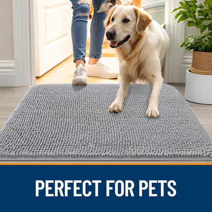 OLANLY Dog Door Mat - Absorbent Non-Slip Washable Chenille Mat for Muddy Paws | 36x24 Light Grey