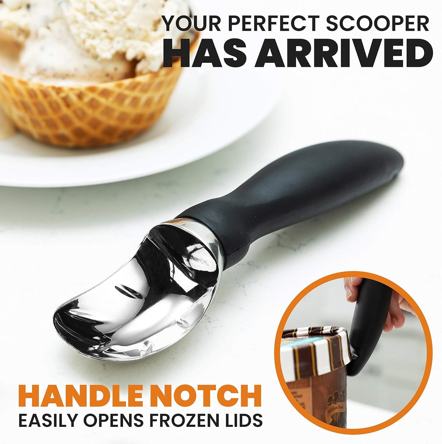 Spring Chef Heavy Duty Ice Cream Scoop - Comfortable Handle for Gelato, Sorbet & More | Dishwasher Safe Metal - Black