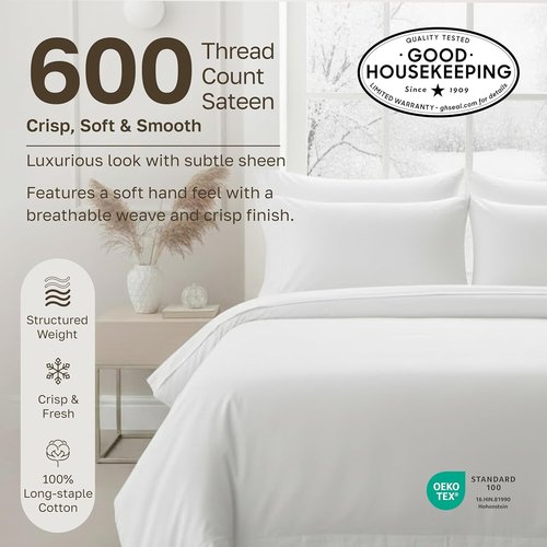 California Design Den King Size White Pillowcase Set - Luxuriously Soft 600 Thread Count Cotton (Set of 2)