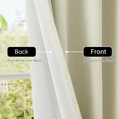 ChrisDowa 100% Blackout Curtains - 63 Inch Linen Drapes for Total Privacy | Beige, 2 Panels (52" W x 63" L)