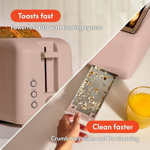 Bella 4-Slice Slim Toaster - 10” Long Slot with 6 Shade Settings & Auto Shutoff | Blossom Color