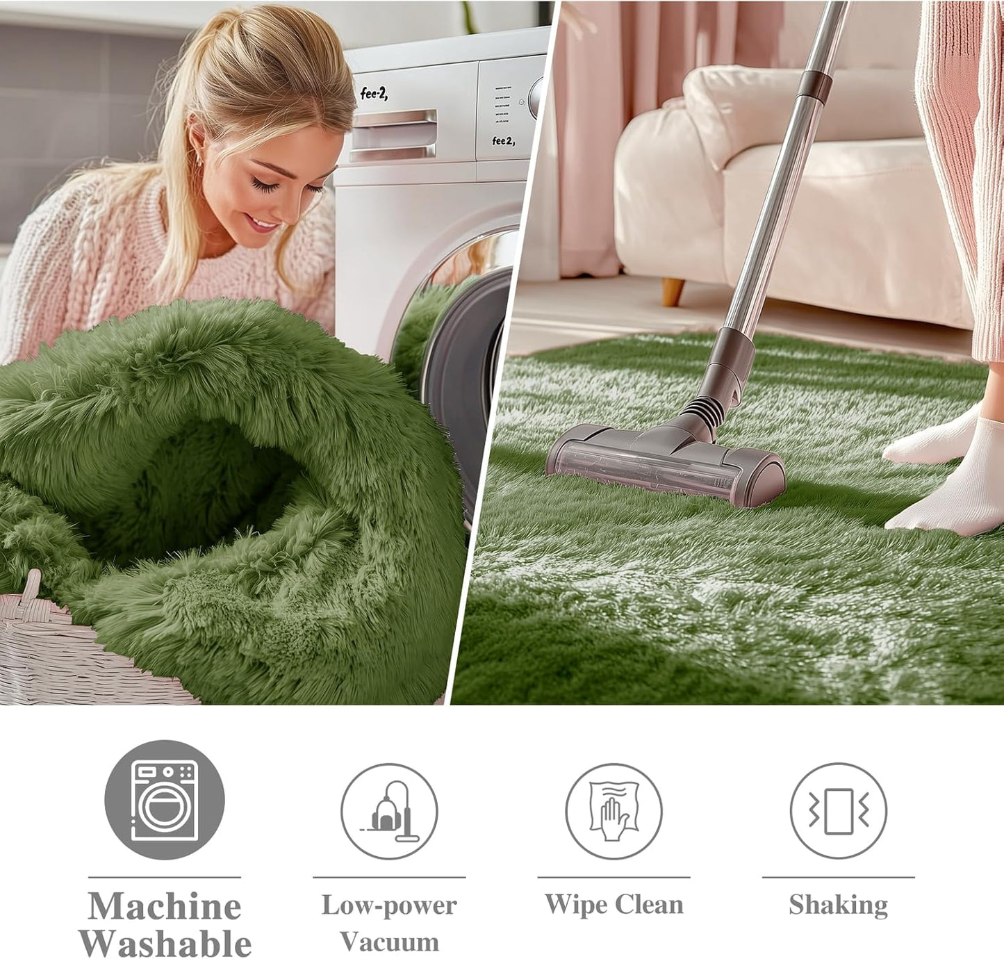 OLANLY Green Round Area Rug - Soft, Fluffy Shaggy Carpet | 6 ft Machine Washable for Bedroom & Living Room