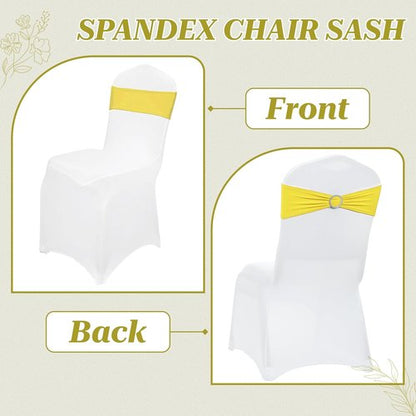 MDS Spandex Chair Sashes - Universal Fit Elastic Stretch Bands with Slider Bow | Pack of 250 - Yellow