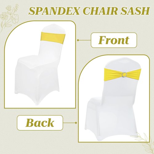 MDS Spandex Chair Sashes - Universal Fit Elastic Stretch Bands with Buckle Slider Bow | 150 Pack - Yellow