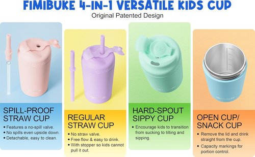Fimibuke Kids' Spill-Proof Straw Cups - 10 OZ Insulated Tumblers, 2 Pack with Leak-Proof Design & Silicone Straws