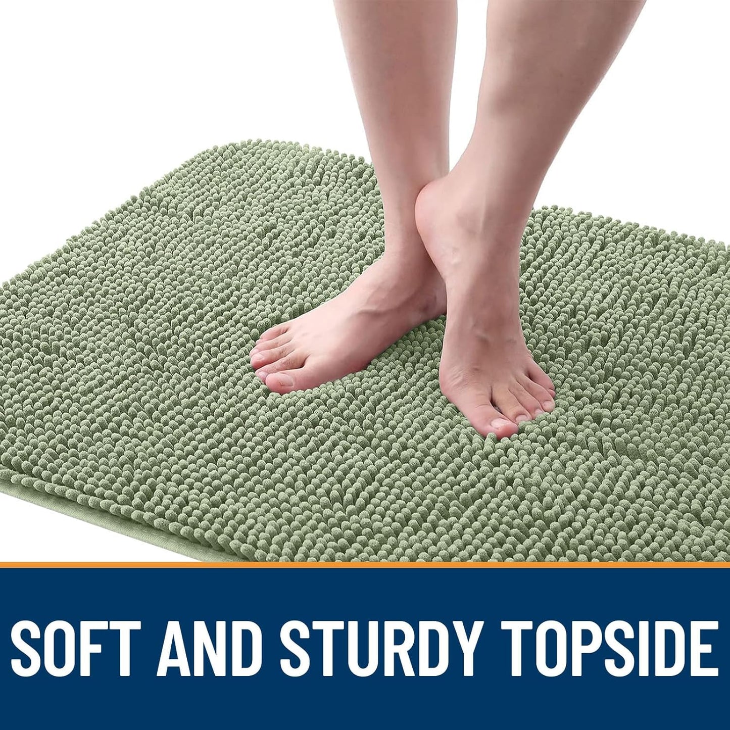 OLANLY Dog Door Mat - Absorbent Non-Slip Washable Chenille Mat for Muddy Paws | 70x35 Sage Green