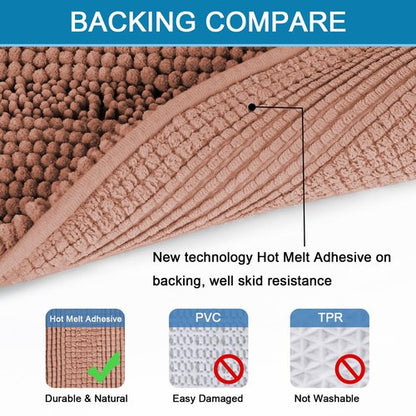 H.VERSAILTEX Bath Rugs for Bathroom Non Slip Bath Mats Extra Thick Chenille Striped Rug 20" x 32" Absorbent Non Skid Fluffy Soft Shaggy Washable Dry Fast Plush Mat for Indoor, Bath Room - Muted Clay