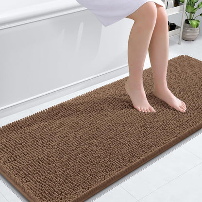 OLANLY Bathroom Runner Rugs - Extra Soft Chenille Bath Mats | 59x24 Mocha, Quick Dry & Machine Washable