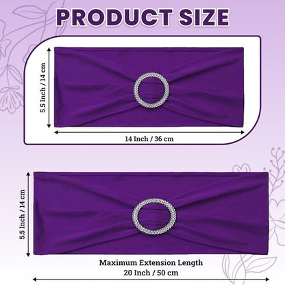MDS Premium Stretch Chair Sashes - Pack of 25 Universal Spandex Covers with Buckle Slider | Purple