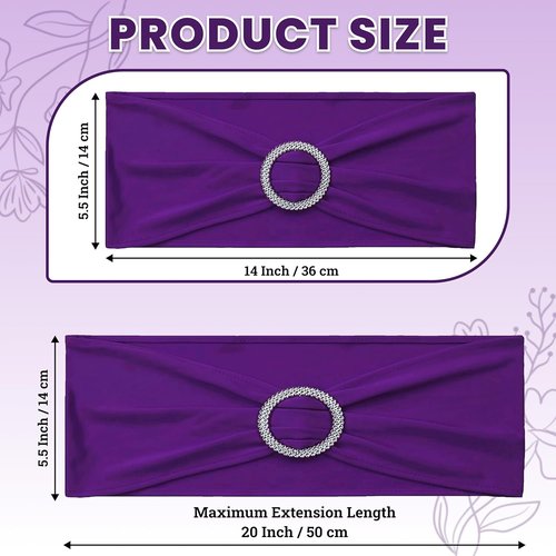 MDS Spandex Chair Sashes - Universal Fit Elastic Stretch Bows with Buckle Slider | 250 Pack - Purple