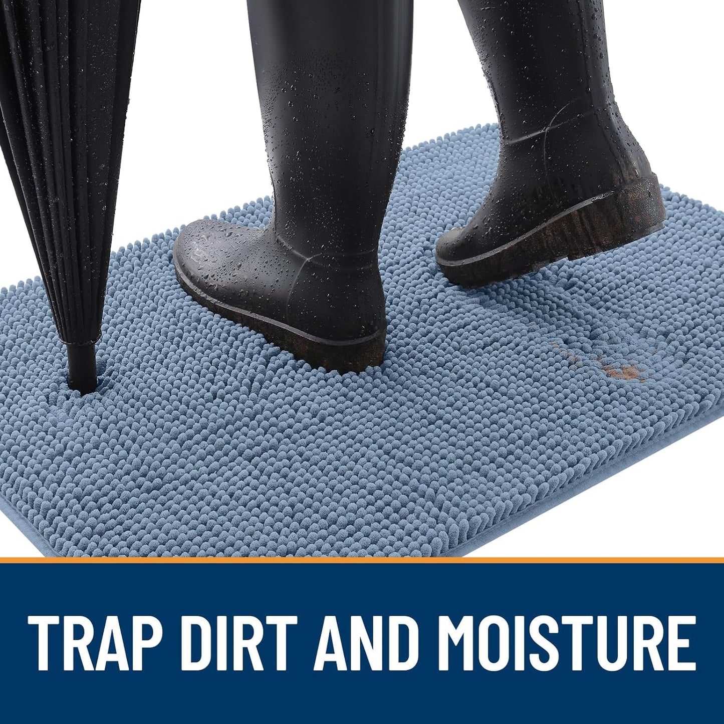 OLANLY Dog Door Mat - Absorbent Non-Slip Chenille for Muddy Paws | Quick Dry 47x20, Airy Blue