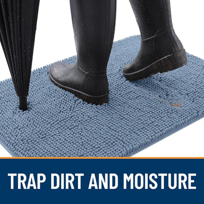 OLANLY Dog Door Mat - Absorbent Non-Slip Chenille for Muddy Paws | Quick Dry 47x20, Airy Blue
