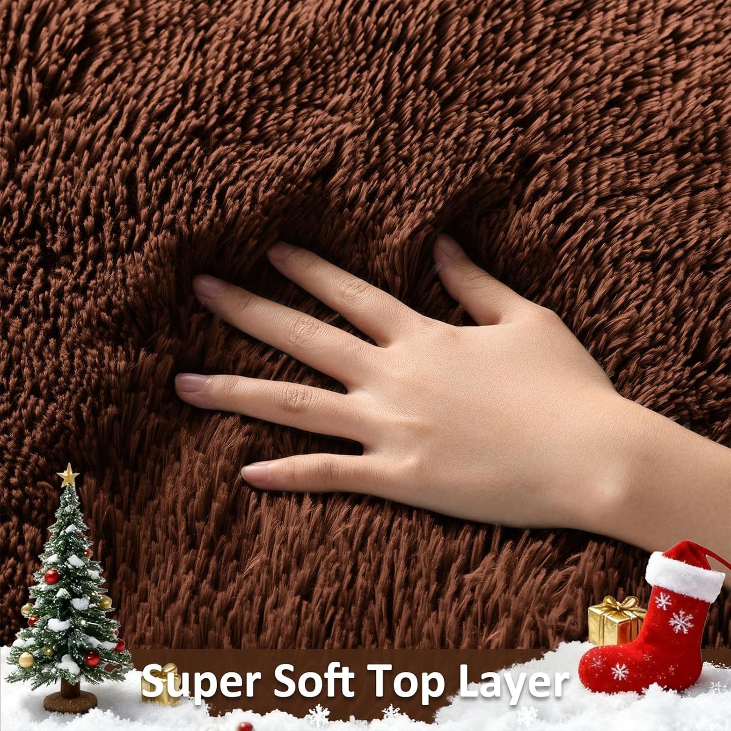 Ophanie Round Rug - 4Ft Brown Fluffy Circle Area Rug | Soft Shaggy Carpet for Kids & Nursery Decor