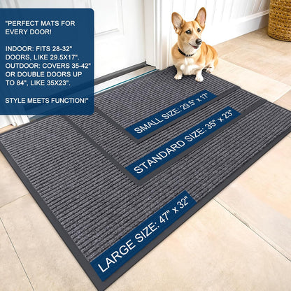OLANLY Indoor Outdoor Front Door Mat - Waterproof Heavy Duty 2-Pack | 29.5 x 17 Inch, Easy Clean, Grey