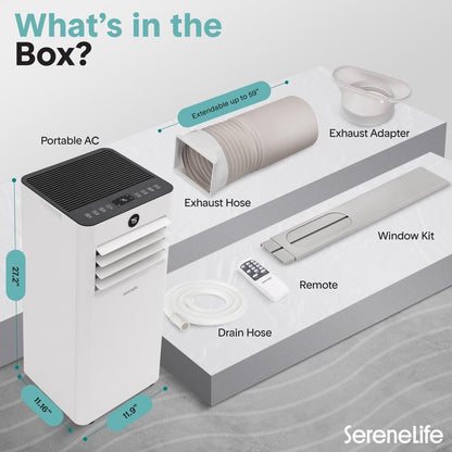 SereneLife 10,000 BTU Portable Air Conditioner, Small AC with Dehumidifier and Fan, Wifi Function, Mini AC Unit with 450 Sq. Ft. Coverage, Includes Remote Control and Window Mount Kit