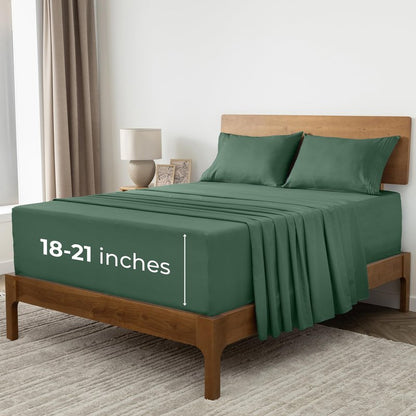 Mellanni Extra Deep Split King Sheets - 5 PC Iconic Collection Bedding - Hotel Luxury, Ultra Soft, Cooling Bed Sheets - Wrinkle, Fade, Stain Resistant (Split King, Emerald Green)