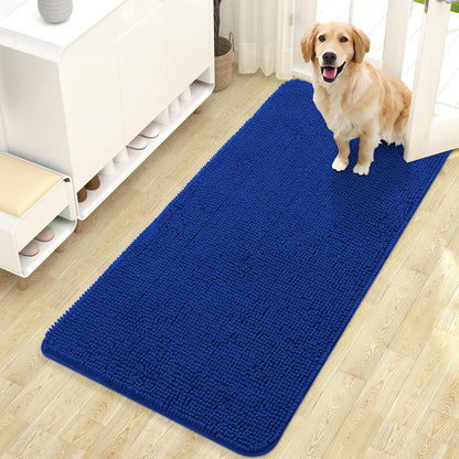 OLANLY Dog Door Mat - Absorbent Non-Slip Chenille Mat for Muddy Paws | 47x24 Royal Blue Indoor Carpet