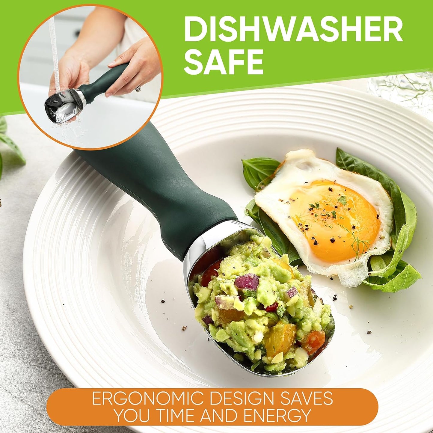 Spring Chef Ice Cream Scoop - Heavy Duty Soft Grip Handle for Gelato, Sorbet & More - Pine Green
