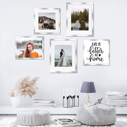 Upsimples 8x10 Picture Frame Set of 5 - Elegant Silver Frames for 5x7 or 8x10 Photos | Wall Gallery Display