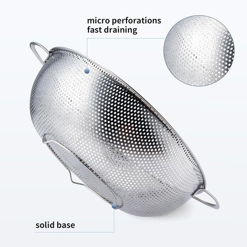 Gulex Stainless Steel Colander - 3-Quart Kitchen Strainer with Base | Dishwasher Safe Design