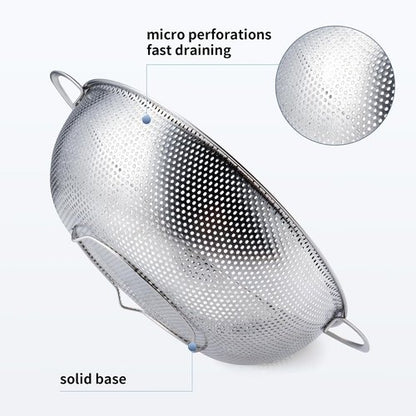 Gulex Stainless Steel Colander - 3-Quart Kitchen Strainer with Base | Dishwasher Safe Design