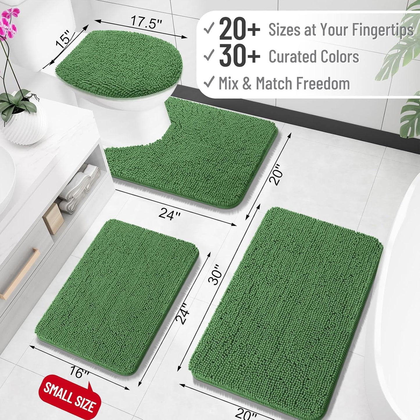 OLANLY Large Bath Rugs - Extra Soft Chenille, Quick-Dry, Machine Washable | 40x32, Olive Green