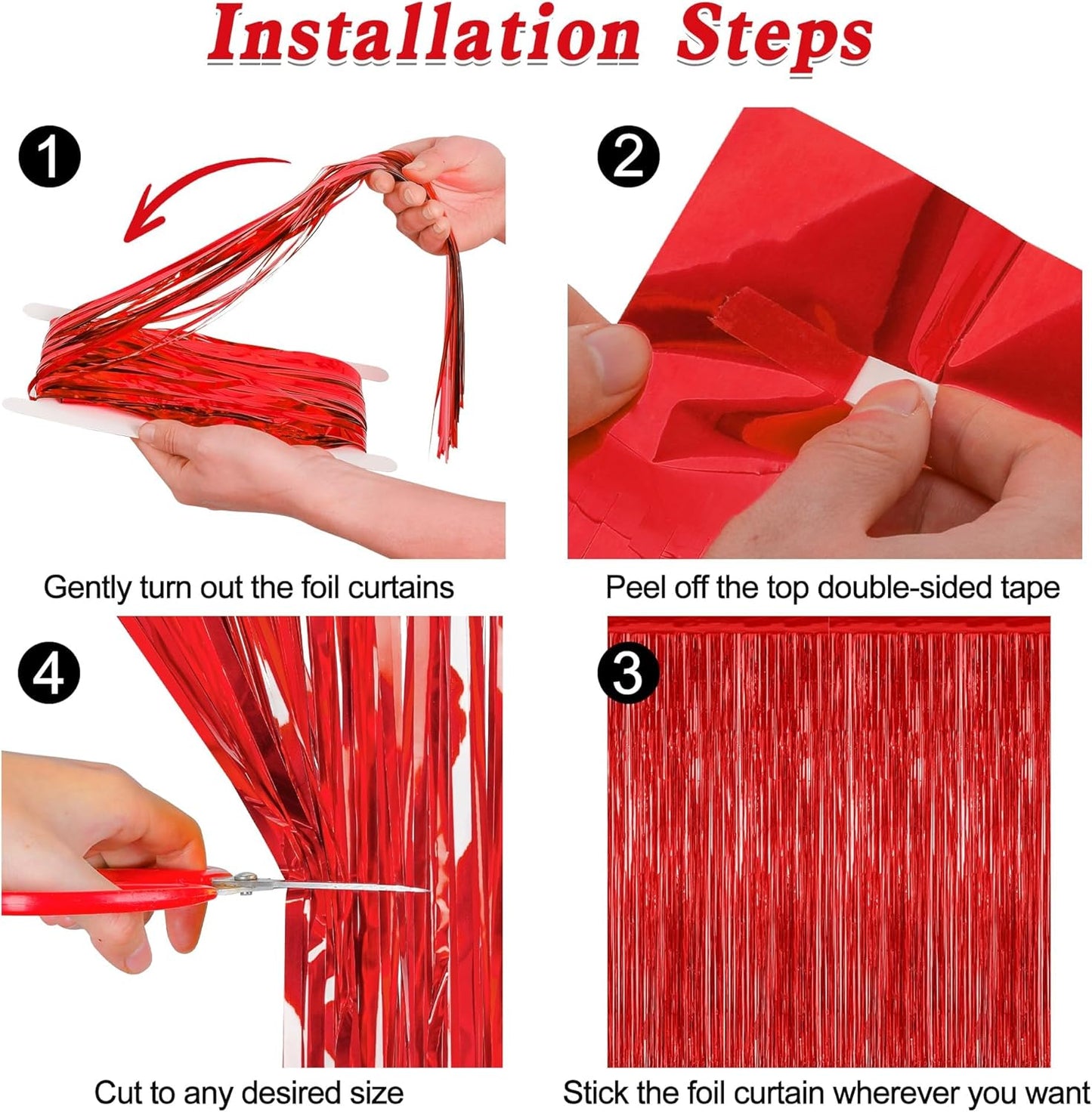 Skiennix Red Tinsel Backdrop - 2 Pack Fringe Curtains | 3.28 FT x 7.05 FT for Valentine's Day & Weddings