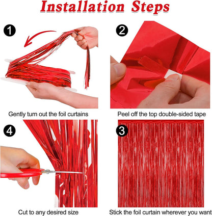 Skiennix Red Tinsel Backdrop - 2 Pack Fringe Curtains | 3.28 FT x 7.05 FT for Valentine's Day & Weddings