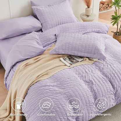 HYMOKEGE King Size Lavender Comforter Set - 7-Piece All-Season Luxury Bedding Set with Sheets & Pillowcases