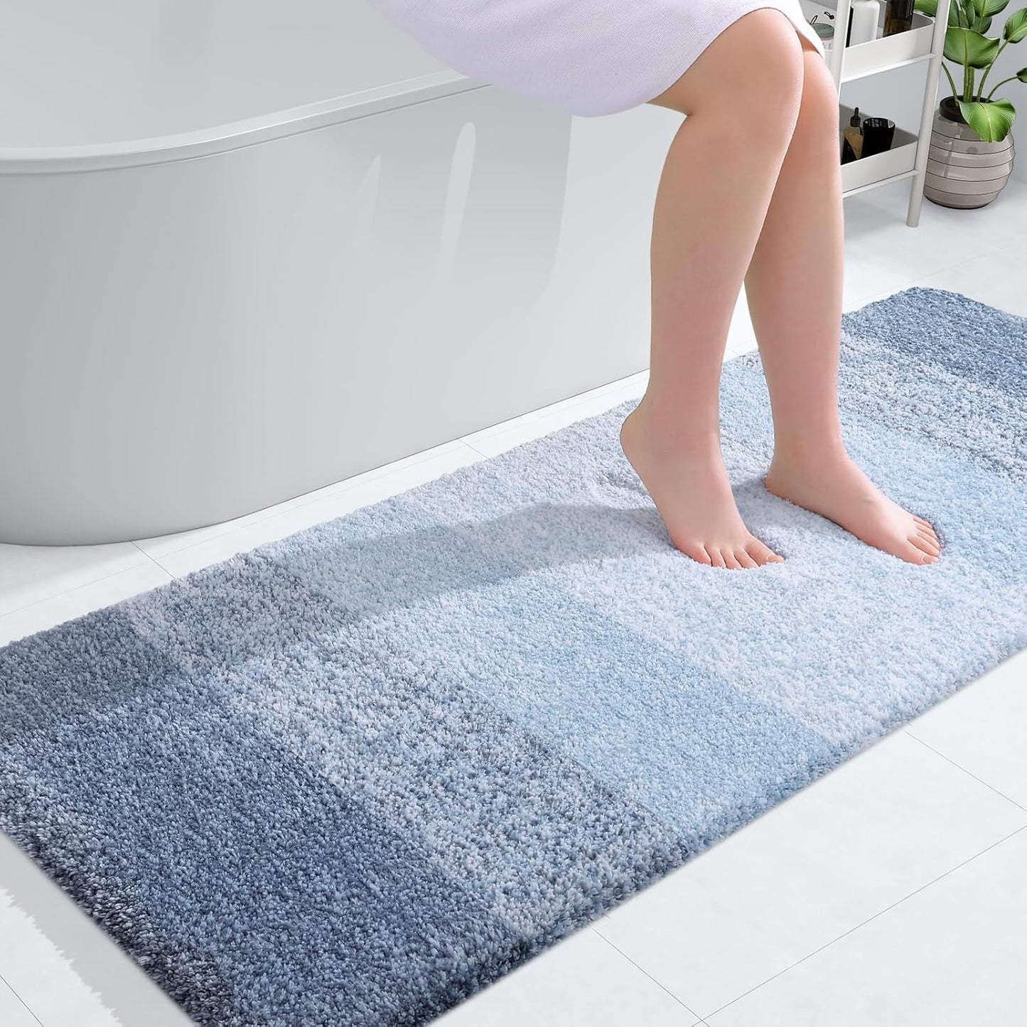 OLANLY Bathroom Runner Rugs - Extra Soft Microfiber, Quick Dry & Machine Washable | 54x24, Blue