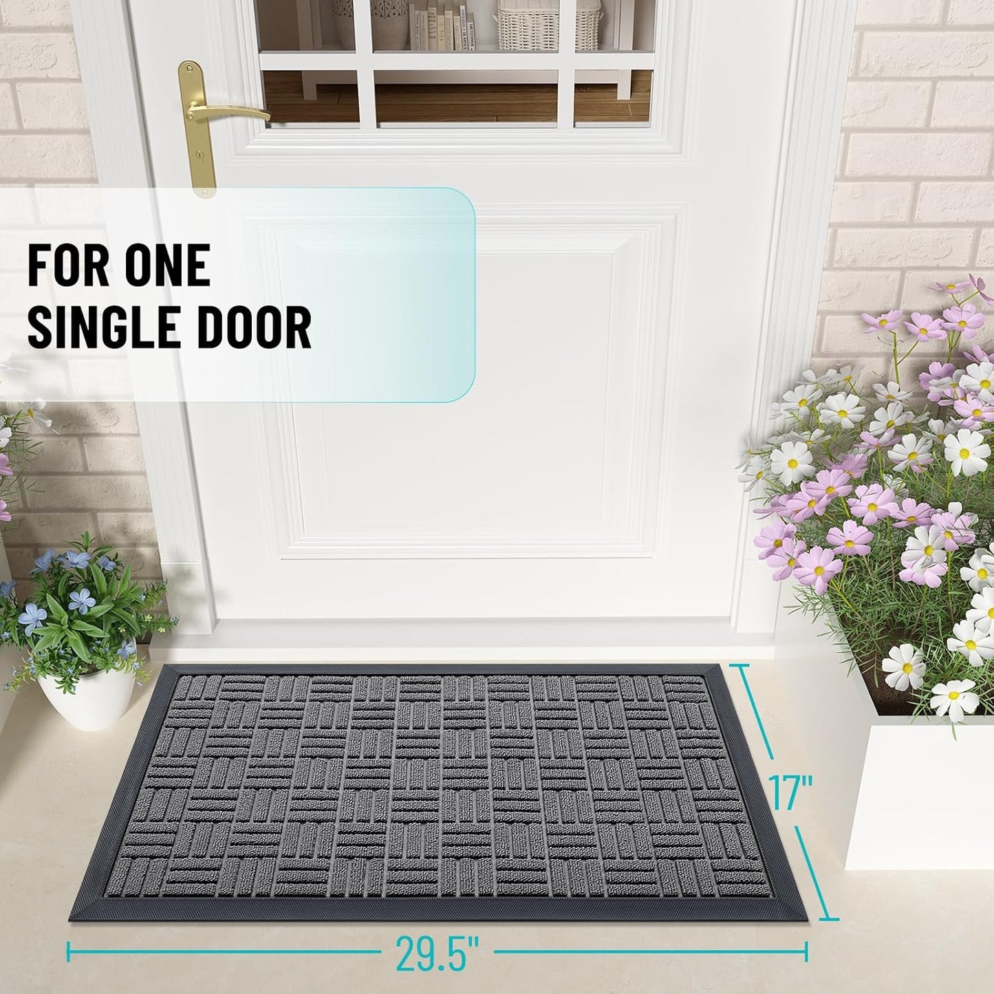 OLANLY Heavy Duty Front Door Mat - Absorbent Natural Rubber | Non-Slip, Stain & Fade Resistant, 29.5x17, Grey