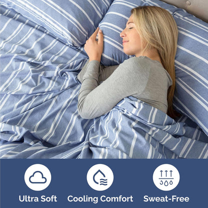 Skiennix Twin Size Sheet Set - Comfy, Breathable & Cooling Bedding - Luxury Hotel Quality - Deep Pockets, Soft, Wrinkle-Free - Blue Stripes