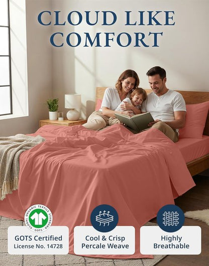 **Lane Linen 100% Organic Cotton Queen Sheets - Eco-Friendly, Mercerized Bedding Set in Rose Dawn**