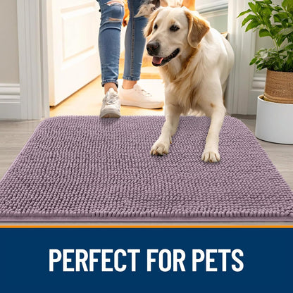 OLANLY Dog Door Mat - Absorbent Non-Slip Chenille for Muddy Paws | 59x35, Quick Dry, Deep Plum