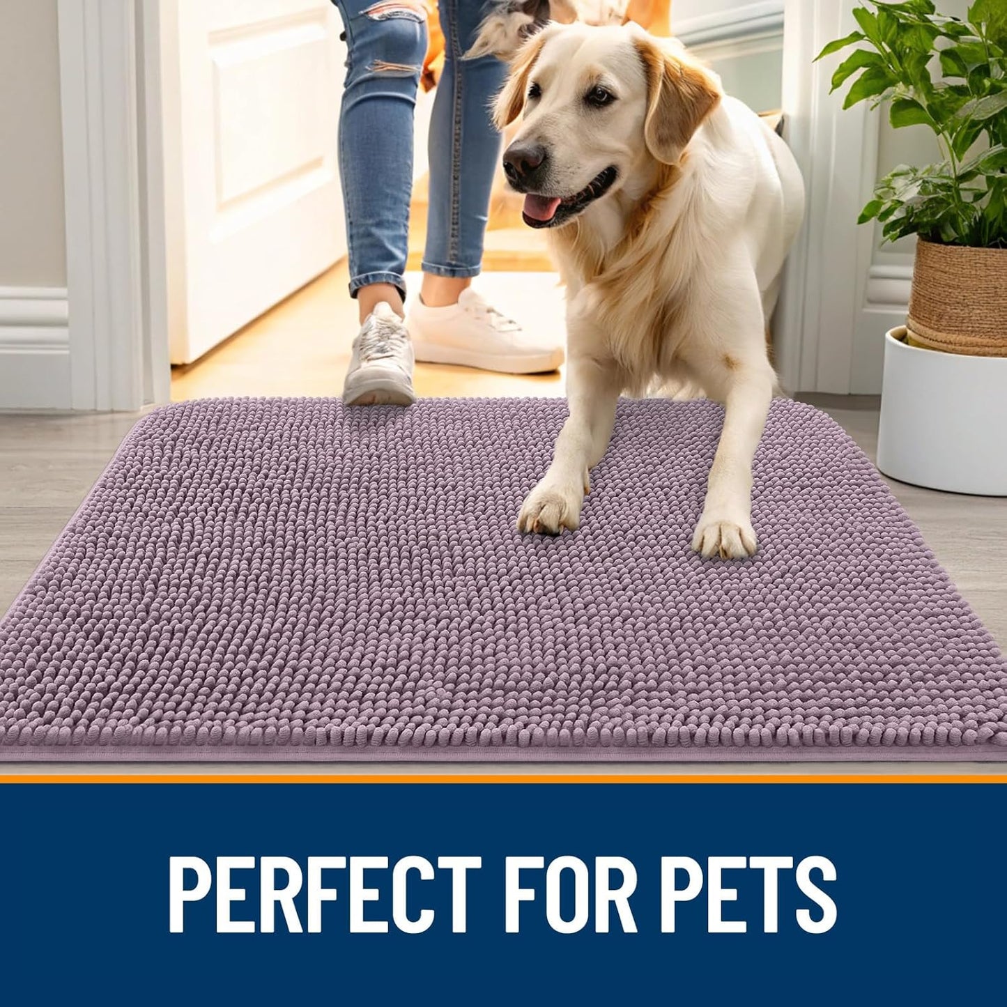 OLANLY Dog Door Mat - Absorbent Non-Slip Chenille for Muddy Paws | 59x32 Deep Plum, Quick Dry Washable Doormat