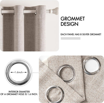 MIULEE Linen Blackout Curtains - 100% Room Darkening Thermal Insulated Grommet Panels | Khaki, 42" x 63" (2 PCs)