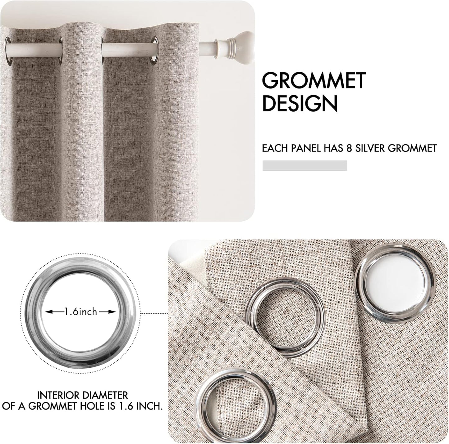 MIULEE Blackout Curtains - Linen Texture Thermal Insulated Room Darkening Drapes | Natural Khaki, 52x72 Inch (2 Panels)