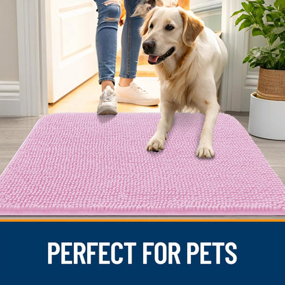 OLANLY Dog Door Mat - Absorbent Non-Slip Washable Doormat for Muddy Paws | Quick Dry Chenille, 45x27, Pink