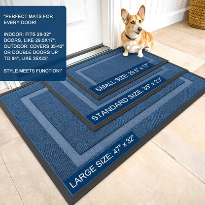 OLANLY Indoor Outdoor Front Door Mat - Waterproof All-Season Doormat, Sturdy Rubber, Easy Clean | 29.5x17, Light Blue