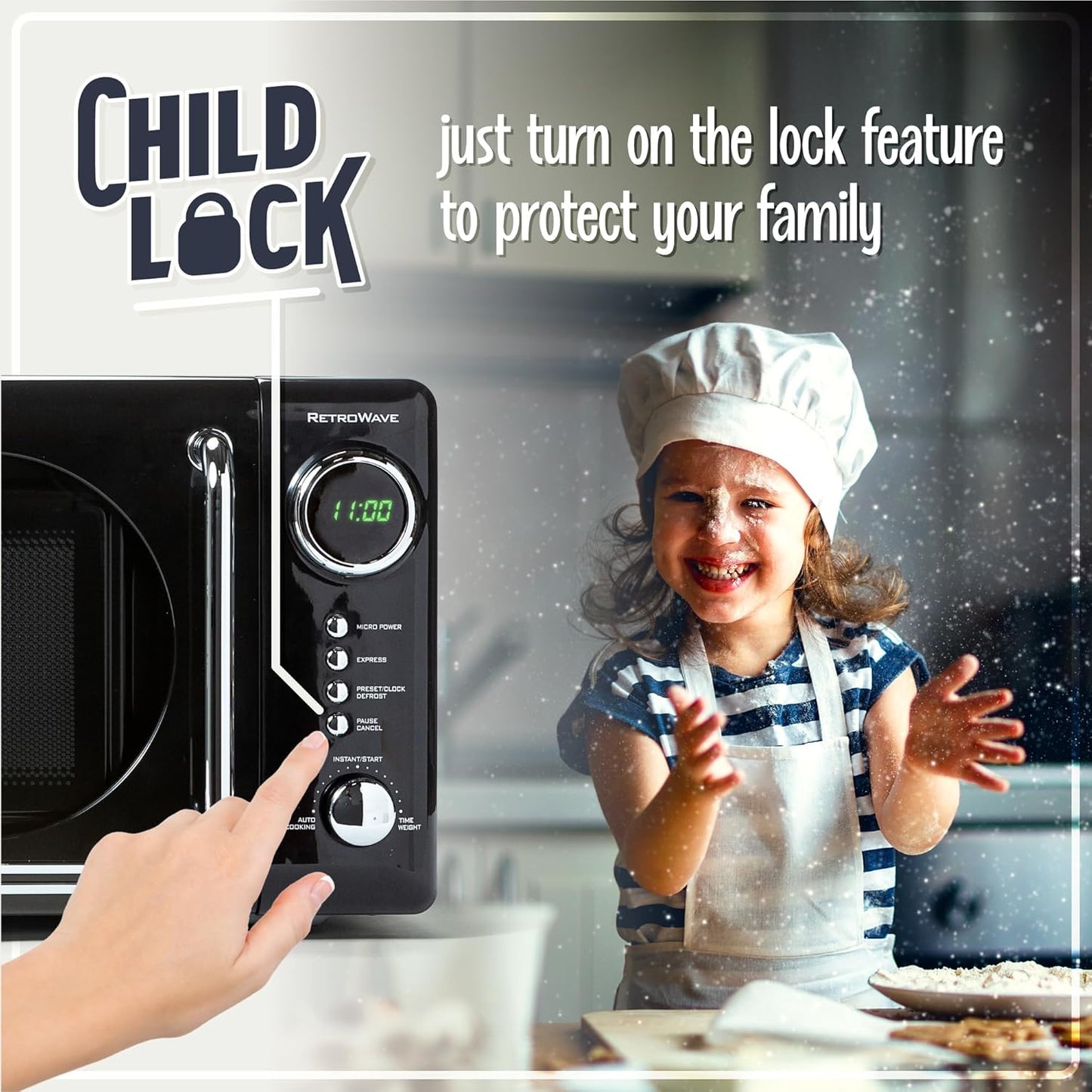 Nostalgia Retro Microwave Oven - 0.7 Cu. Ft. 700-Watts with LED Display & Child Lock | Black