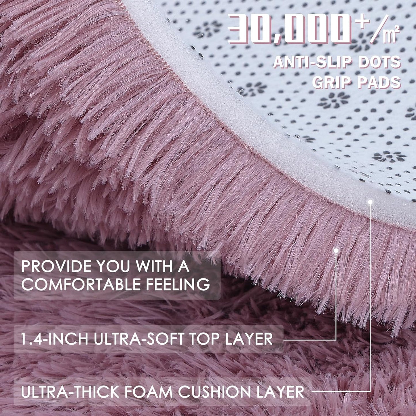 OLANLY Soft Fluffy Shaggy Bedside Rug - Machine Washable 2x3 Entryway Carpet in Blush for Kids' Rooms