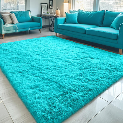 OLANLY 5x7 Soft Fluffy Shag Area Rug - Machine Washable Indoor Carpet for Living Room & Bedroom | Teal Blue