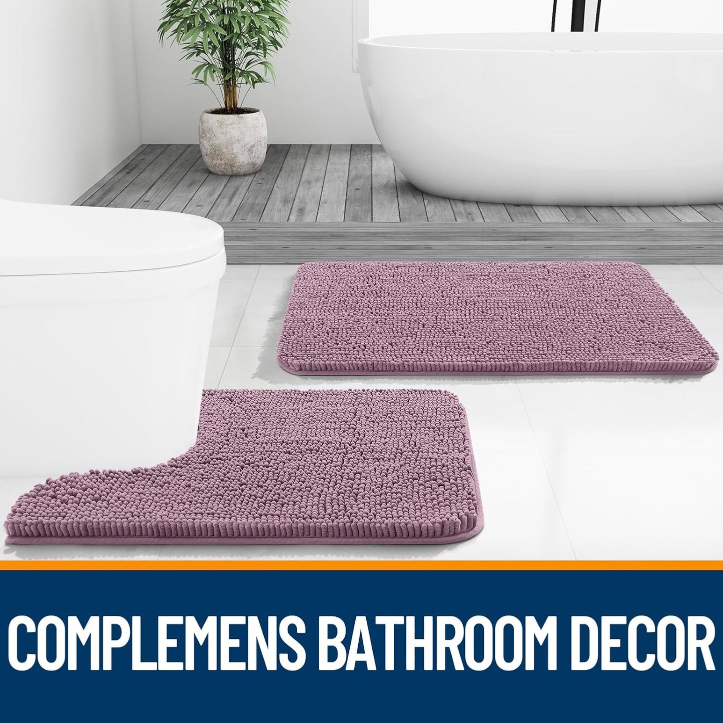 OLANLY Bathroom Rugs - Extra Soft Chenille Bath Mats with Rubber Backing | Quick Dry, 30x20, Deep Plum