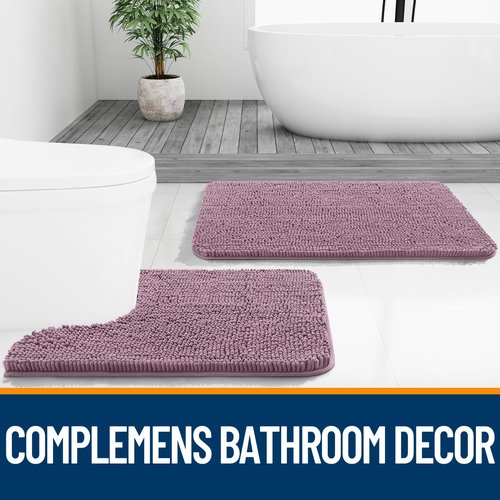 OLANLY Bathroom Rugs 47x17, Extra Soft Absorbent Chenille Bath Rugs, Rubber Backing Quick Dry, Machine Washable Bath Mats for Bathroom Floor, Tub and Shower, Home Decor Accessories, Deep Plum